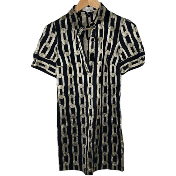 Adam Lippes Adam plus eve Metallic Gold Black Chain Link Dress 6 - Picture 1 of 6